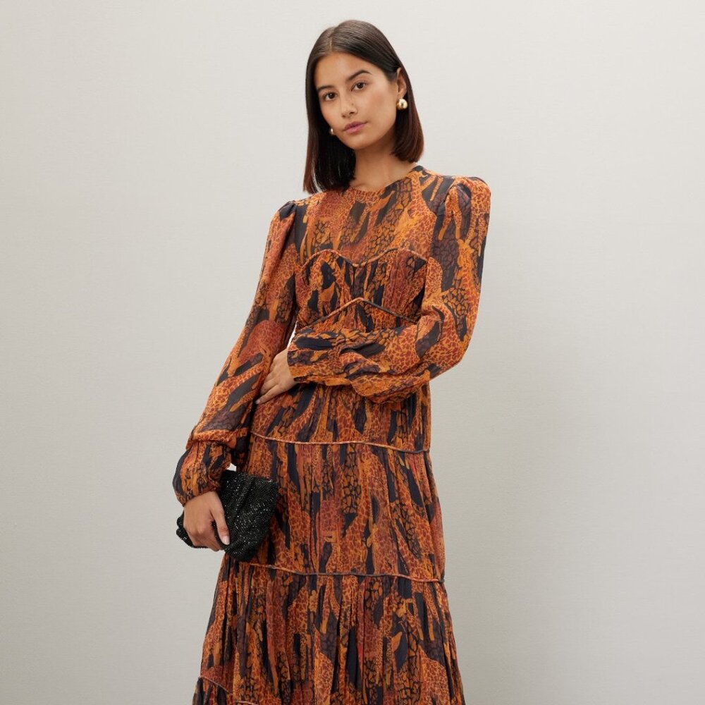 Giraffes Puff Sleeve Maxi Dress